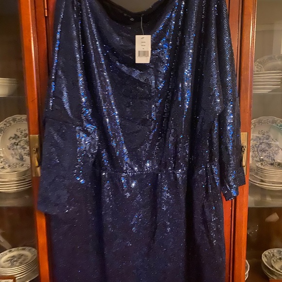3X Gibson Cocktail sequin party dress royal blue flattering long sleeve - Picture 3 of 8